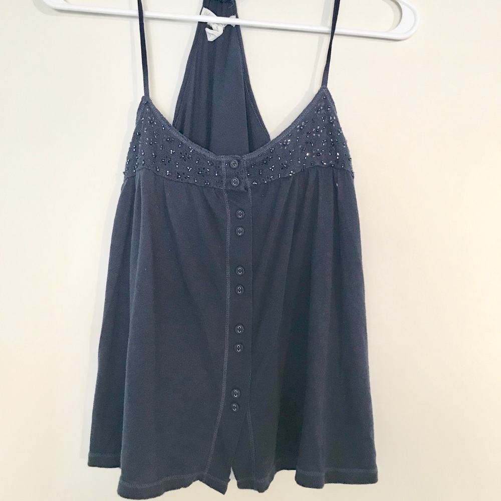 Navy Blue Cami Top with Embellished Neckline